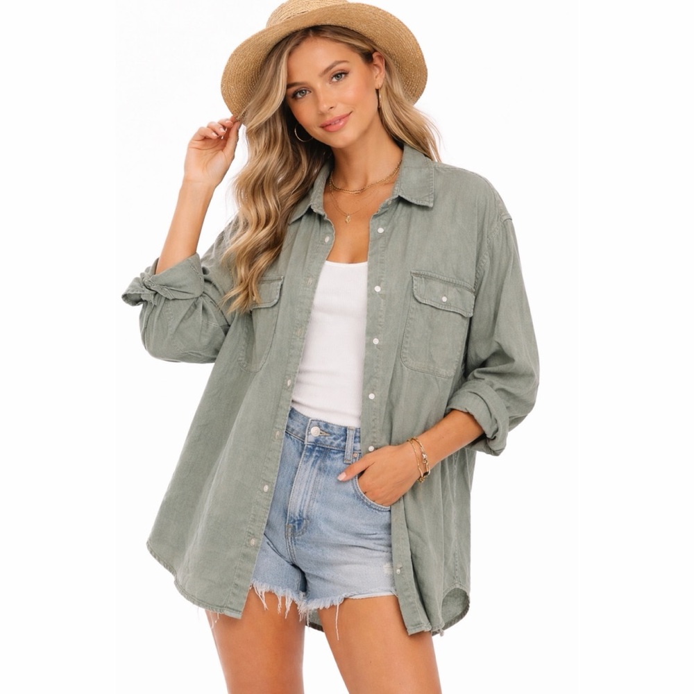 aerie Olive Green Button-Down Shirt